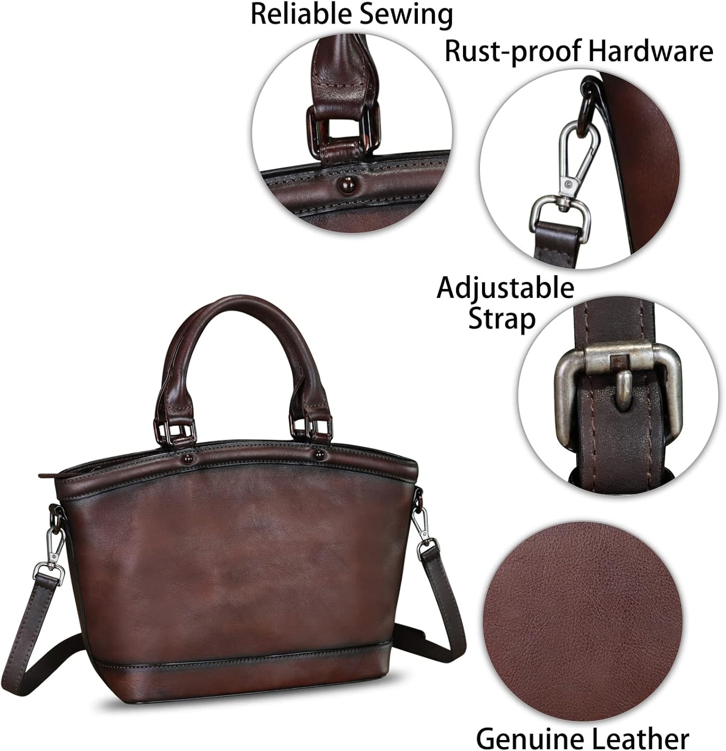 Genuine Leather Handbags for Women Satchel Top Handle Bags Handmade Vintage Crossbody Handbags Retro Tote Purse · v2