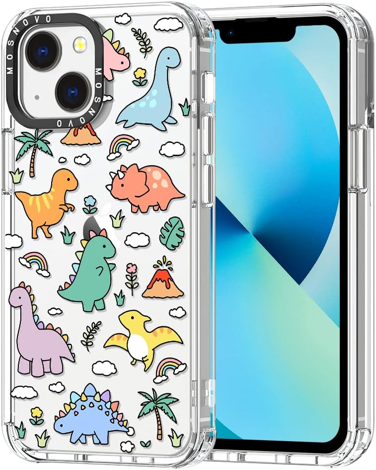 MOSNOVO for iPhone 13 Case, [Buffertech 6.6 ft Drop Impact] [Anti Peel Off] Clear Shockproof TPU Protective Bumper Phone Cases Cover with Dinosaur Land Design for iPhone 13