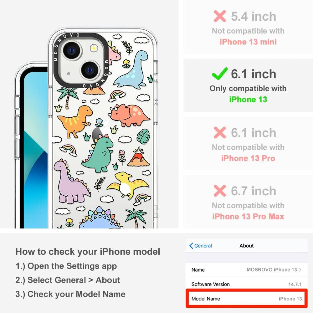 MOSNOVO for iPhone 13 Case, [Buffertech 6.6 ft Drop Impact] [Anti Peel Off] Clear Shockproof TPU Protective Bumper Phone Cases Cover with Dinosaur Land Design for iPhone 13