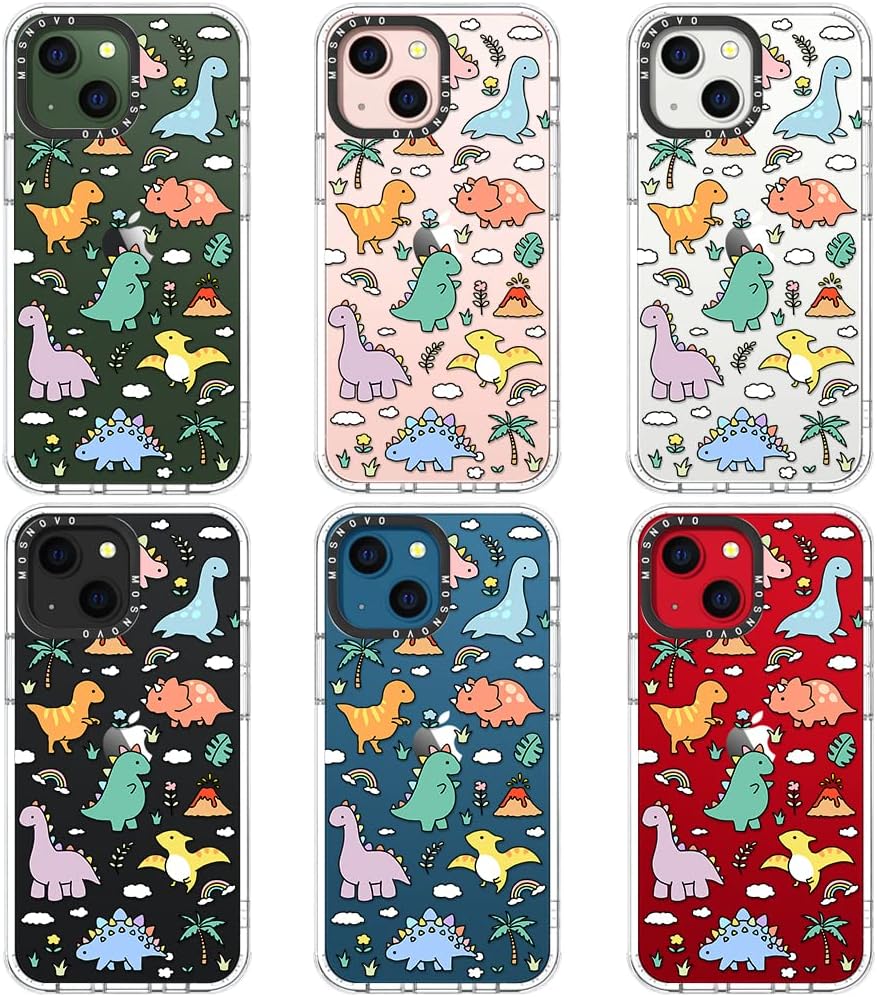 MOSNOVO for iPhone 13 Case, [Buffertech 6.6 ft Drop Impact] [Anti Peel Off] Clear Shockproof TPU Protective Bumper Phone Cases Cover with Dinosaur Land Design for iPhone 13