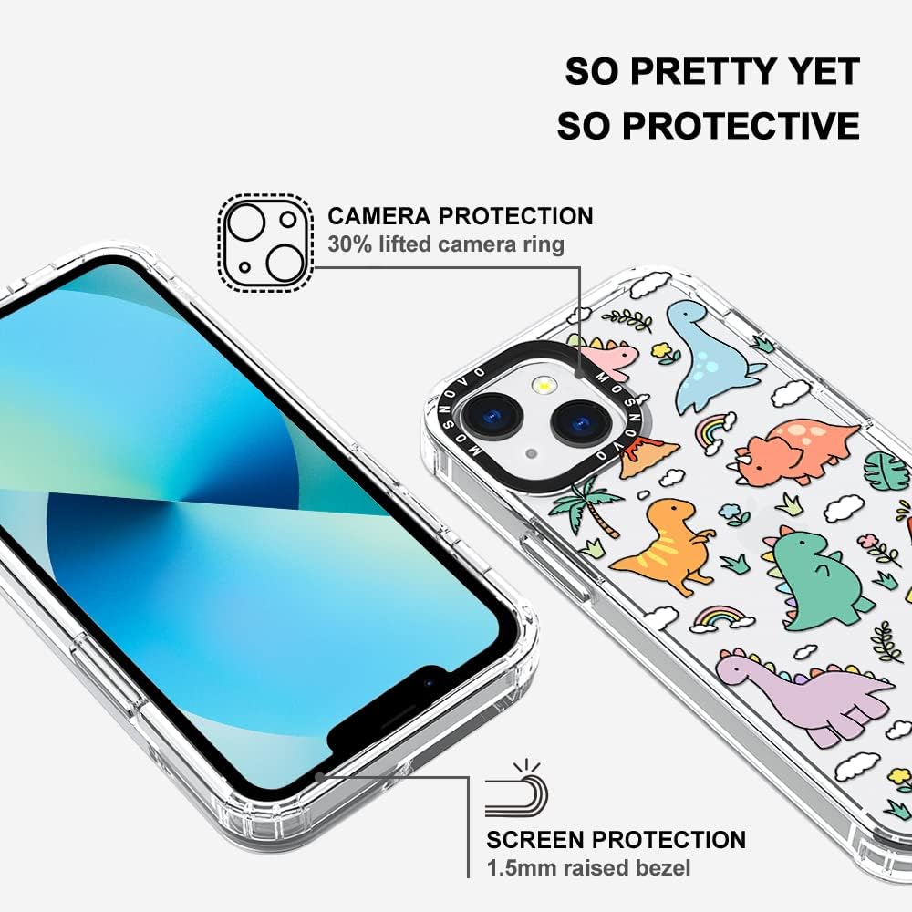MOSNOVO for iPhone 13 Case, [Buffertech 6.6 ft Drop Impact] [Anti Peel Off] Clear Shockproof TPU Protective Bumper Phone Cases Cover with Dinosaur Land Design for iPhone 13