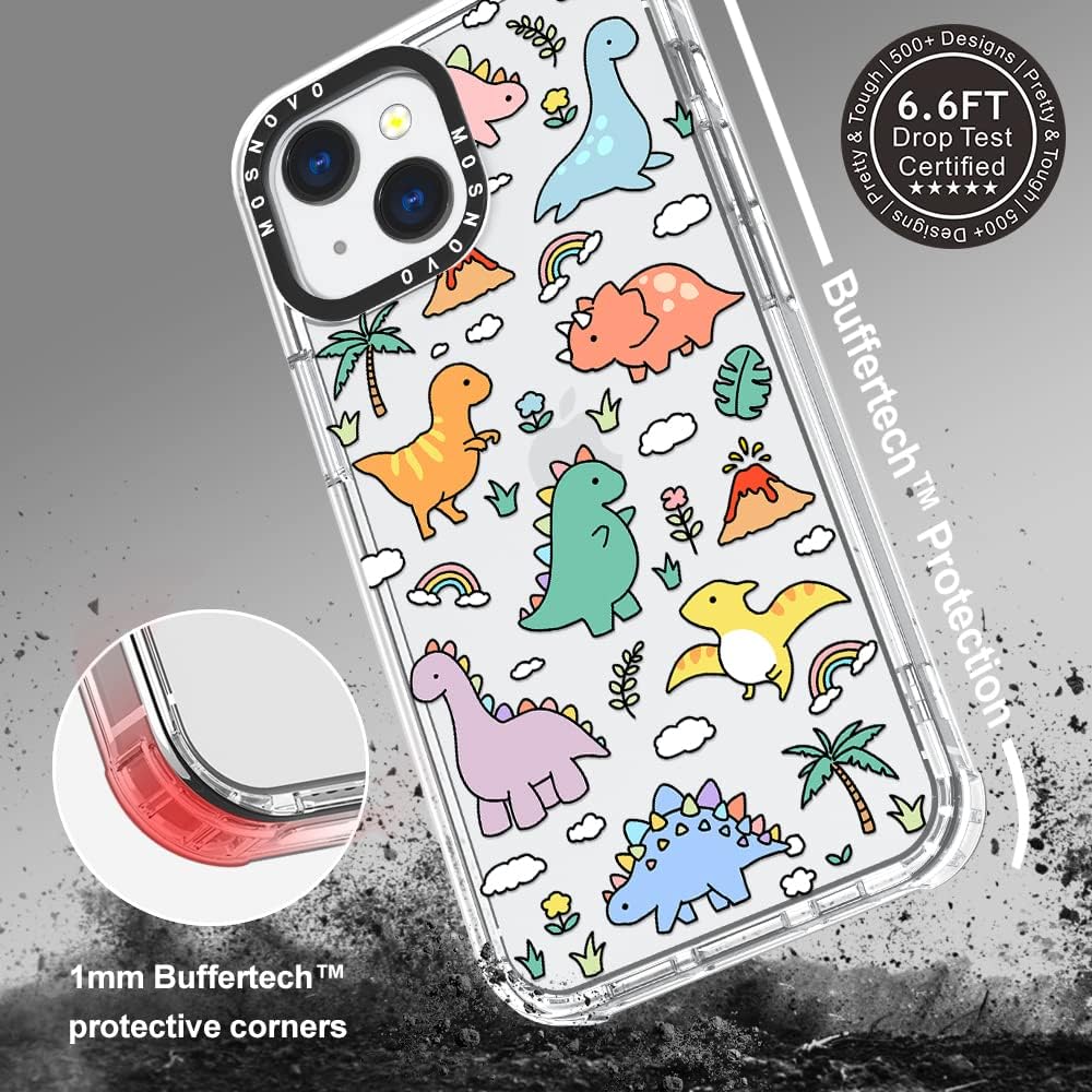 MOSNOVO for iPhone 13 Case, [Buffertech 6.6 ft Drop Impact] [Anti Peel Off] Clear Shockproof TPU Protective Bumper Phone Cases Cover with Dinosaur Land Design for iPhone 13