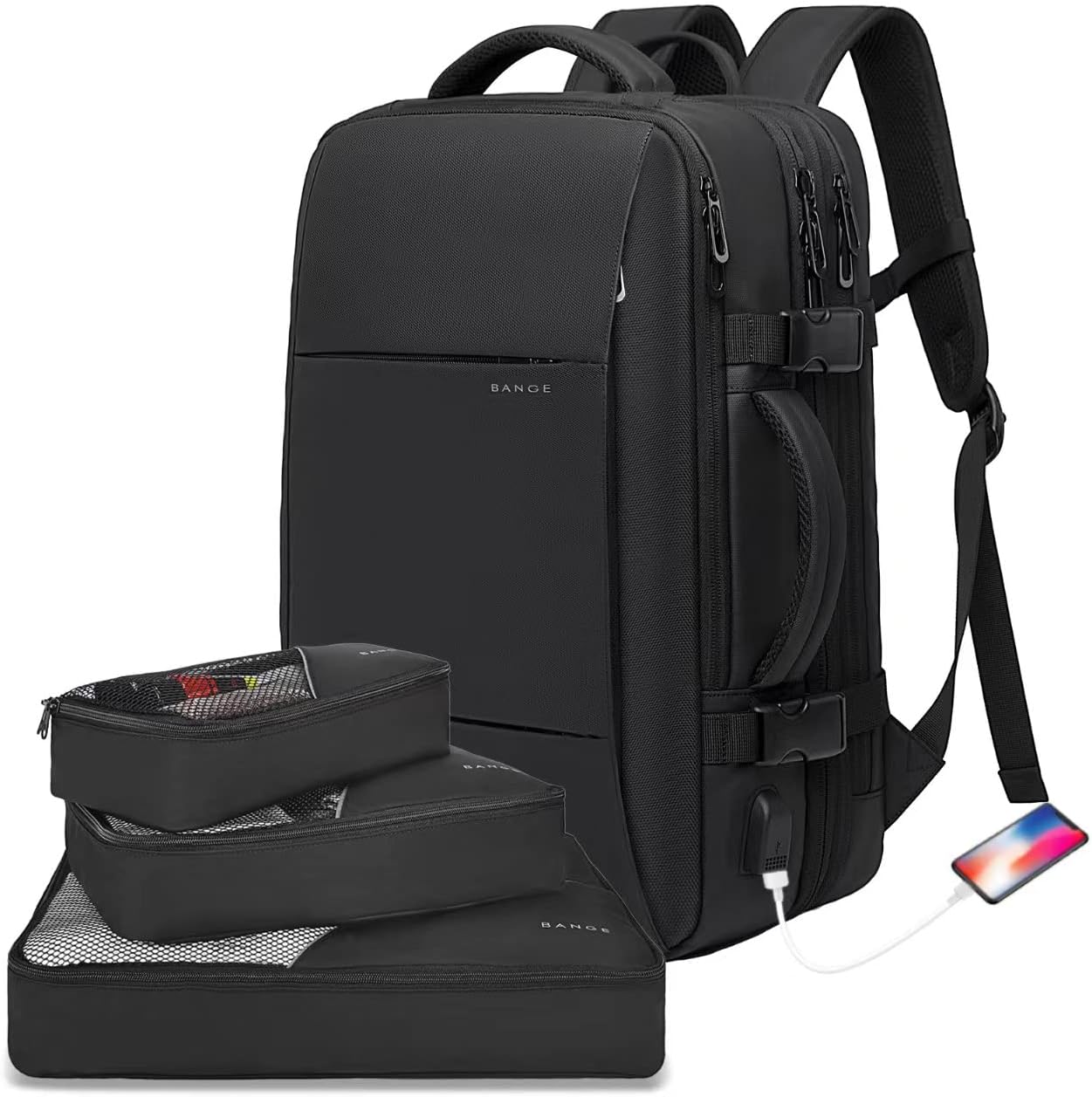 Handbagage van 45 liter, reisrugzakken voor in het weekend, laptoprugzak van 17,3 inch, zakelijke uitbreidbare tas voor dames en heren... (Blake 45L (met 3 blokjes))...