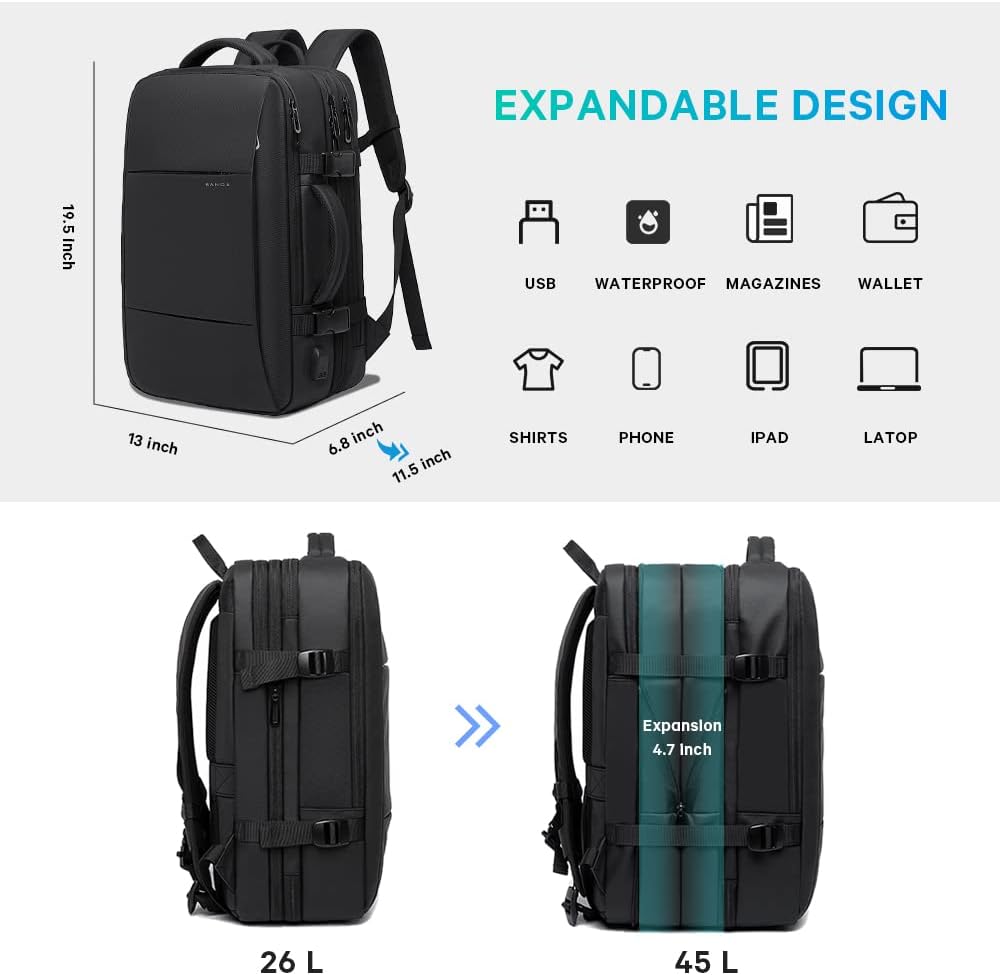 45L Carry On Backpack, Weekender Travel Backpacks, 17.3 inch Laptop Back Pack Business Expandable Bag for Men and Women… (Blake45L（with3cubes))… · v3