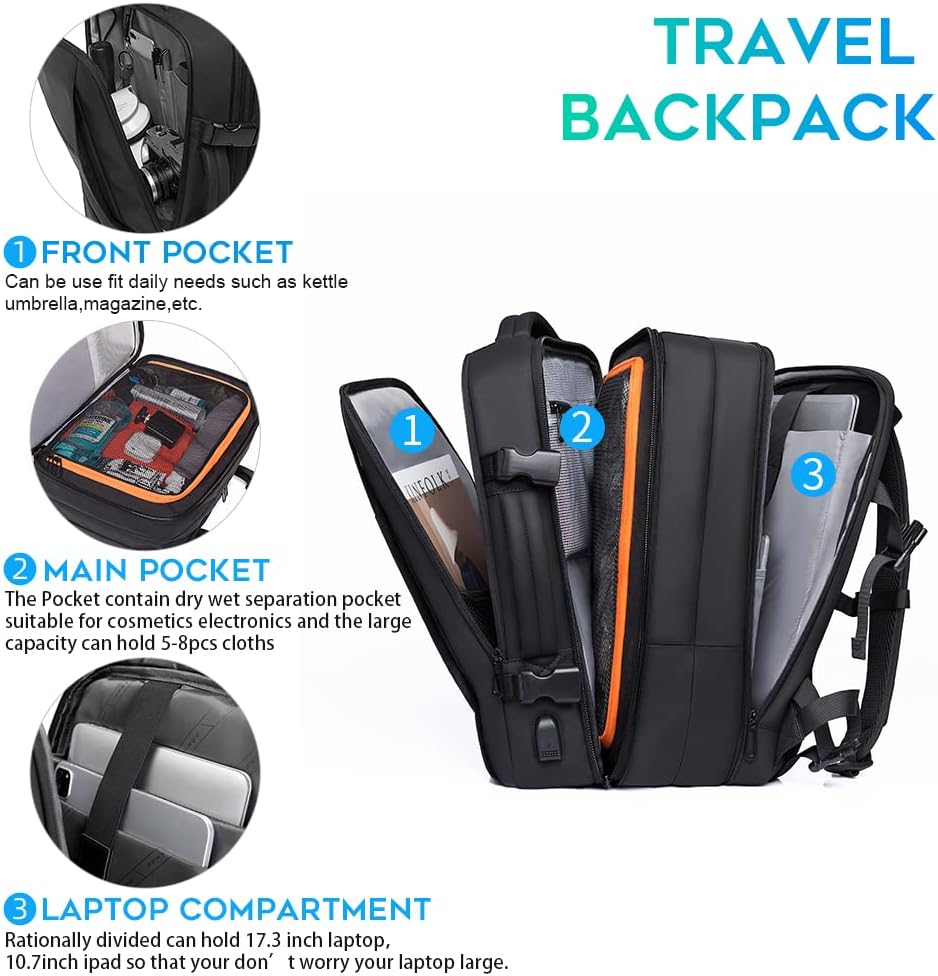 45L Carry On Backpack, Weekender Travel Backpacks, 17.3 inch Laptop Back Pack Business Expandable Bag for Men and Women… (Blake45L（with3cubes))… · v3