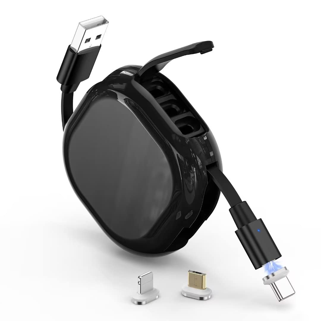 สายชาร์จแม่เหล็กแบบยืดหดได้ 3 ใน 1 YKZ สายชาร์จโทรศัพท์ USB แบบยืดหดได้แบบพกพา 3A พร้อม Micro USB/Type-C สำหรับอุปกรณ์ทั้งหมด