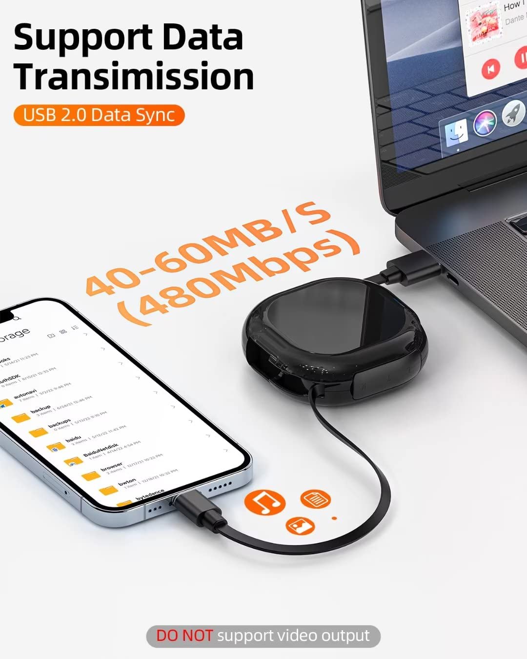 YKZ 3 in 1 자석식 수납형 충전 케이블, 모든 기기에 사용 가능한 Micro USB/Type-C가 있는 3A 여행용 수납형 USB 전화 충전기 코드