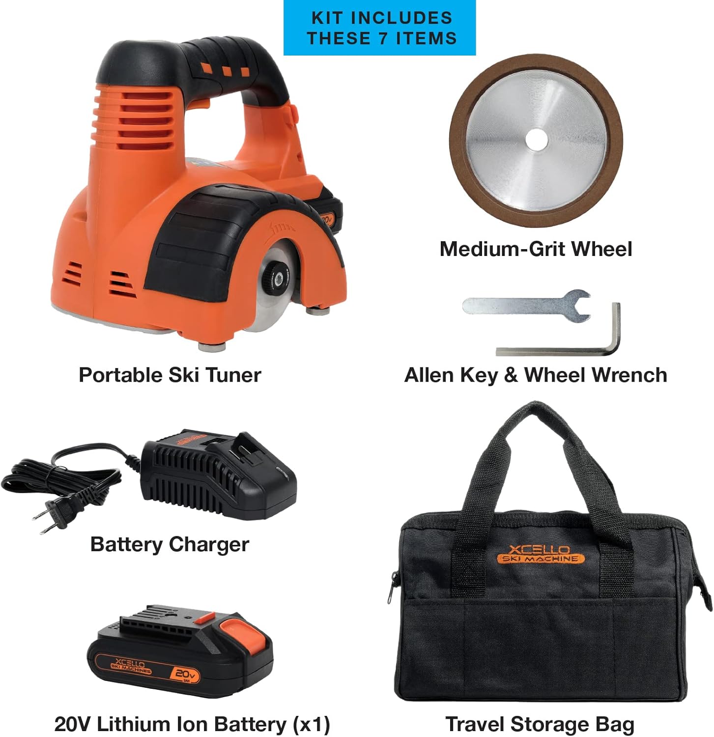 Cordless Ski/Snowboard Edge Tuner, Long Lasting Portable Grinding Wheel Sharpens and Hones Ski Edges, Rechargeable Lithium Ion Battery Included.