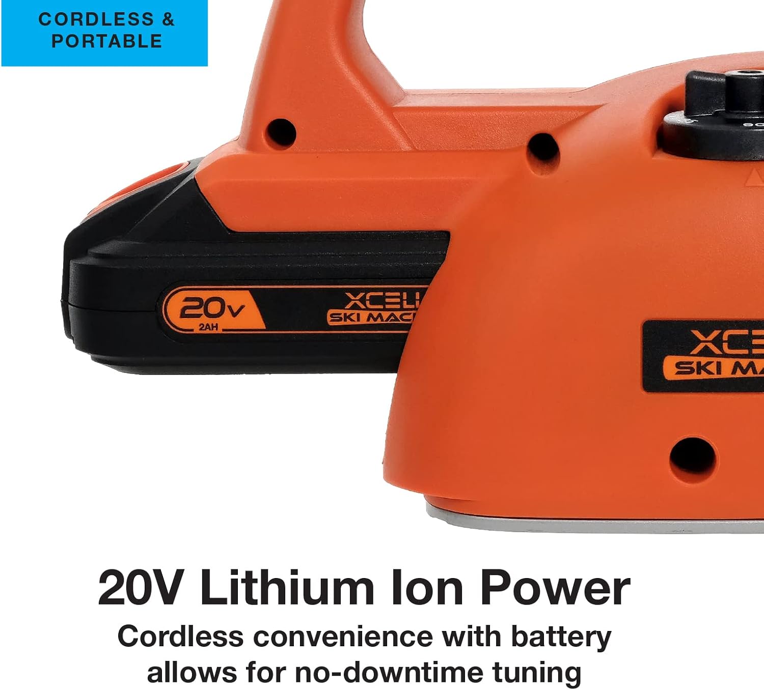 Cordless Ski/Snowboard Edge Tuner, Long Lasting Portable Grinding Wheel Sharpens and Hones Ski Edges, Rechargeable Lithium Ion Battery Included.