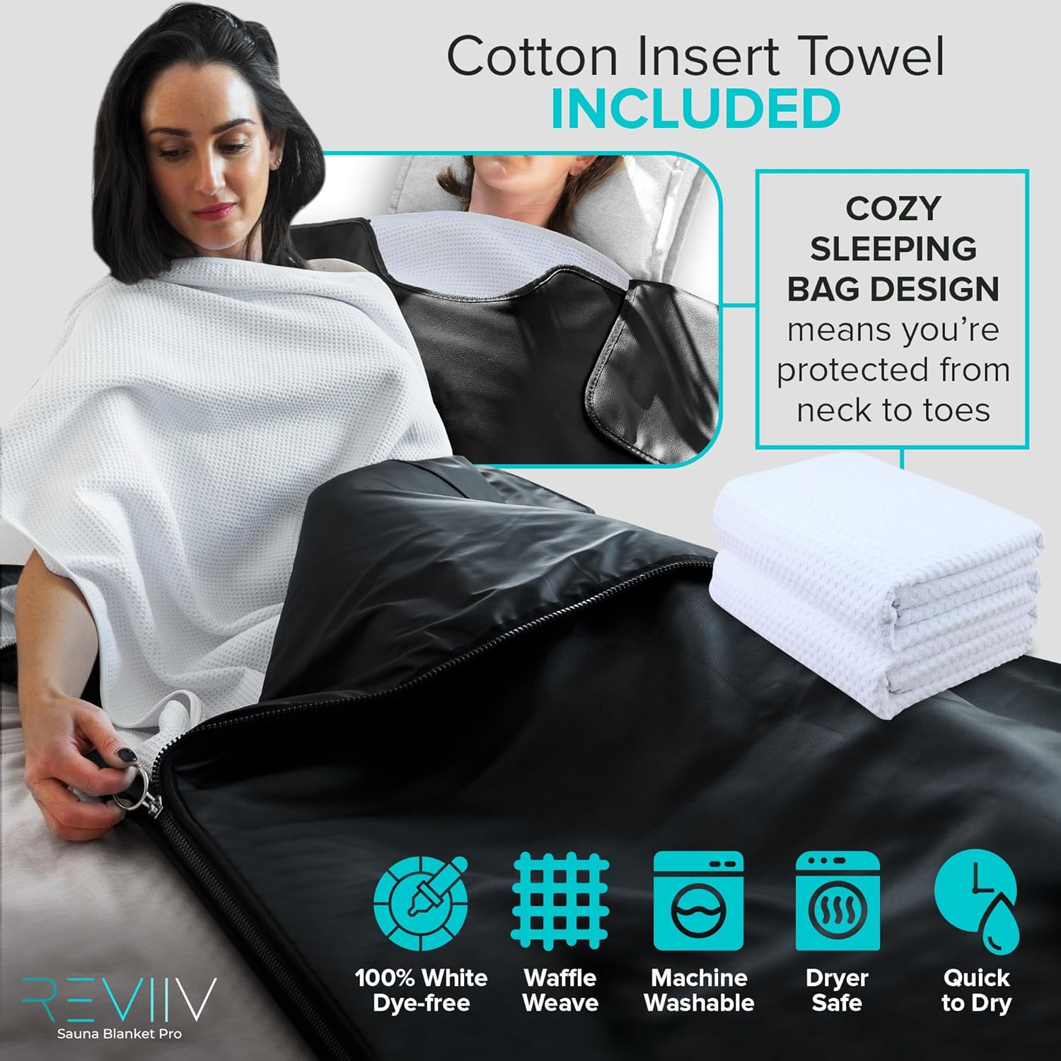 Portable Sauna Blanket with Bonus Cotton Insert Towel - V2.0 Major Upgrades! Premium Far Infrared Sauna Blanket for Detoxification - Sauna Blanket Infrared Saunas for Home with 85-185℉ Temp Range · v2