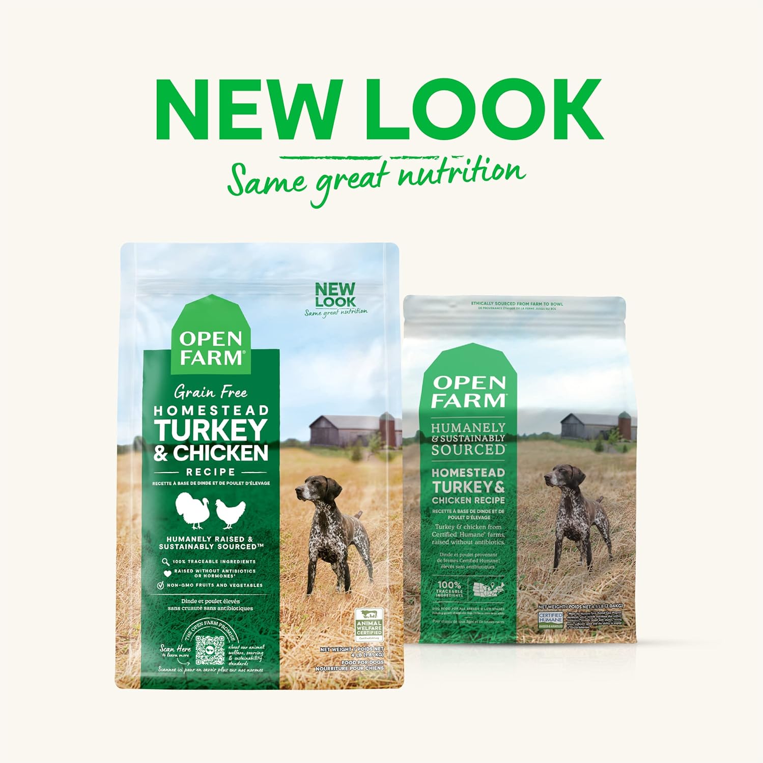 Nourriture sèche pour chiens Open Farm Homestead, sans céréales, sans céréales, recette de volaille 100 % certifiée sans cruauté avec des superaliments sans OGM et sans arômes ni conservateurs artificiels, 22 livres