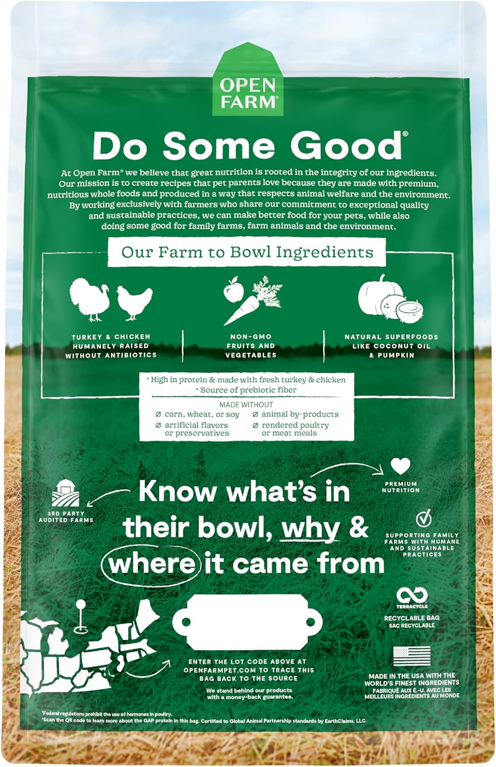 Nourriture sèche pour chiens Open Farm Homestead, sans céréales, sans céréales, recette de volaille 100 % certifiée sans cruauté avec des superaliments sans OGM et sans arômes ni conservateurs artificiels, 22 livres