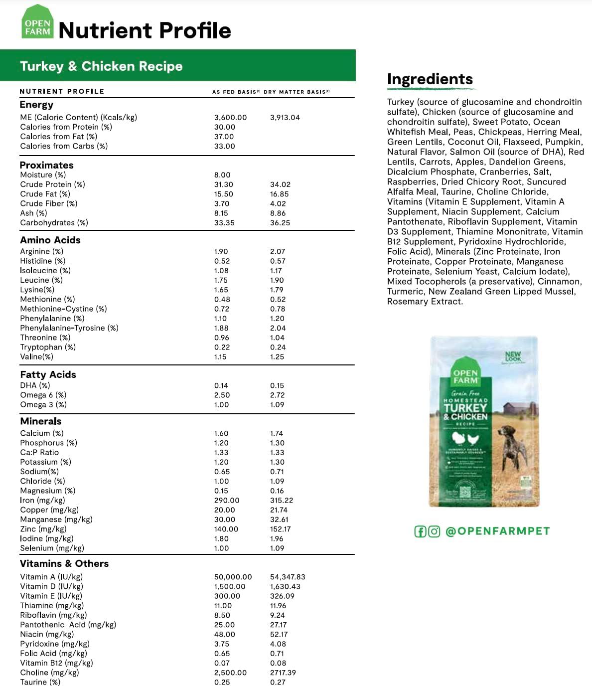 Nourriture sèche pour chiens Open Farm Homestead, sans céréales, sans céréales, recette de volaille 100 % certifiée sans cruauté avec des superaliments sans OGM et sans arômes ni conservateurs artificiels, 22 livres