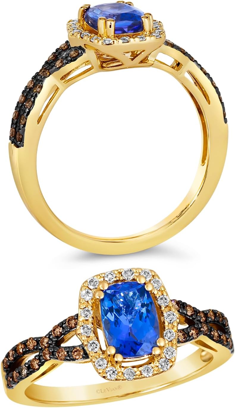 LE VIAN Kadınlar için 1/4 Karat Beyaz ve Çikolatalı Pırlanta Bükümlü Halo Yüzük I Yastık Kesim Akuamarin Tanzanit veya Morganit (0.27 cttw) Yıldönümü Sözü Yüzüğü Beden 4 ila 10