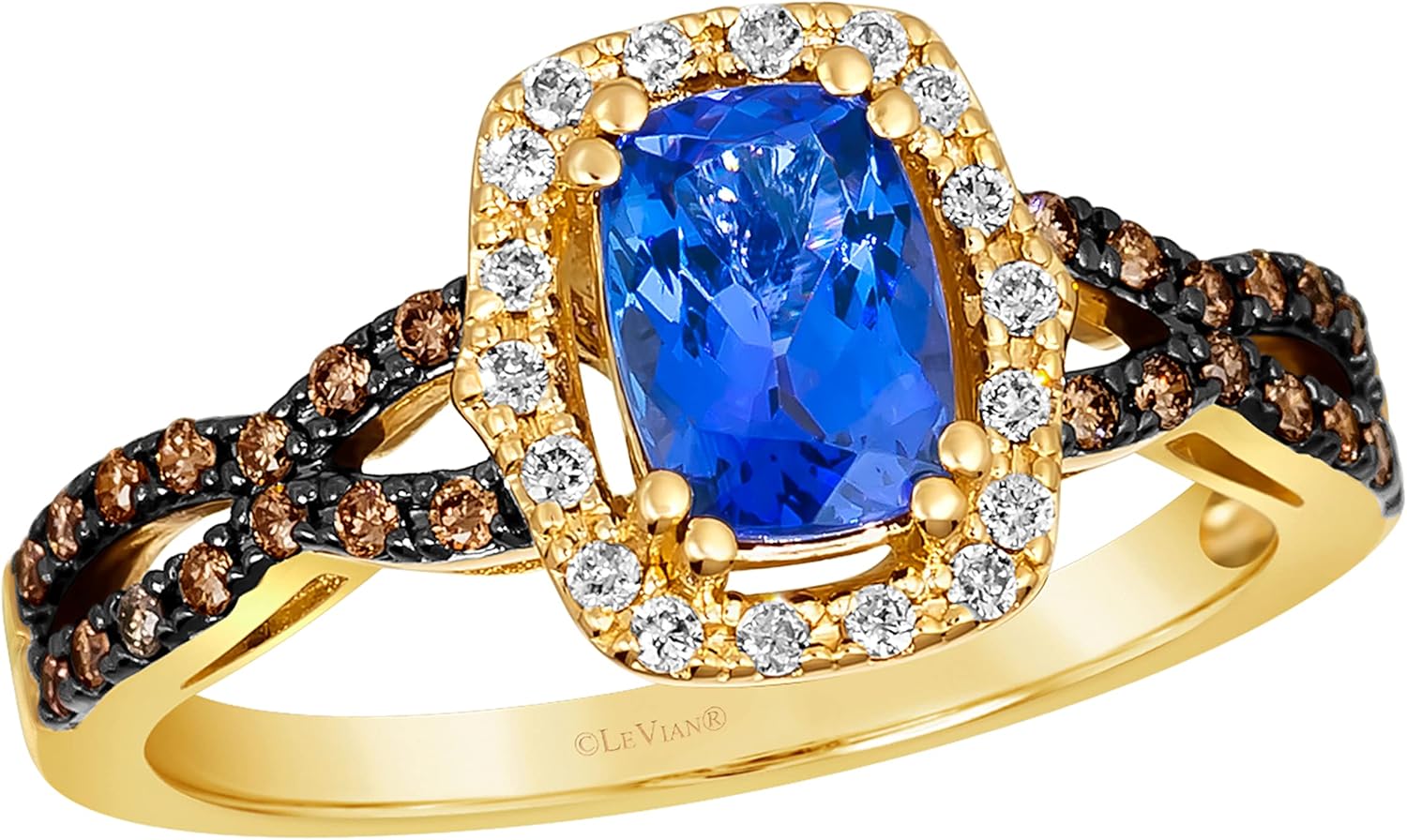 LE VIAN Kadınlar için 1/4 Karat Beyaz ve Çikolatalı Pırlanta Bükümlü Halo Yüzük I Yastık Kesim Akuamarin Tanzanit veya Morganit (0.27 cttw) Yıldönümü Sözü Yüzüğü Beden 4 ila 10