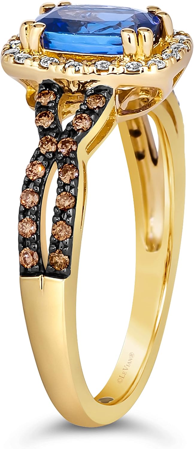 LE VIAN Kadınlar için 1/4 Karat Beyaz ve Çikolatalı Pırlanta Bükümlü Halo Yüzük I Yastık Kesim Akuamarin Tanzanit veya Morganit (0.27 cttw) Yıldönümü Sözü Yüzüğü Beden 4 ila 10