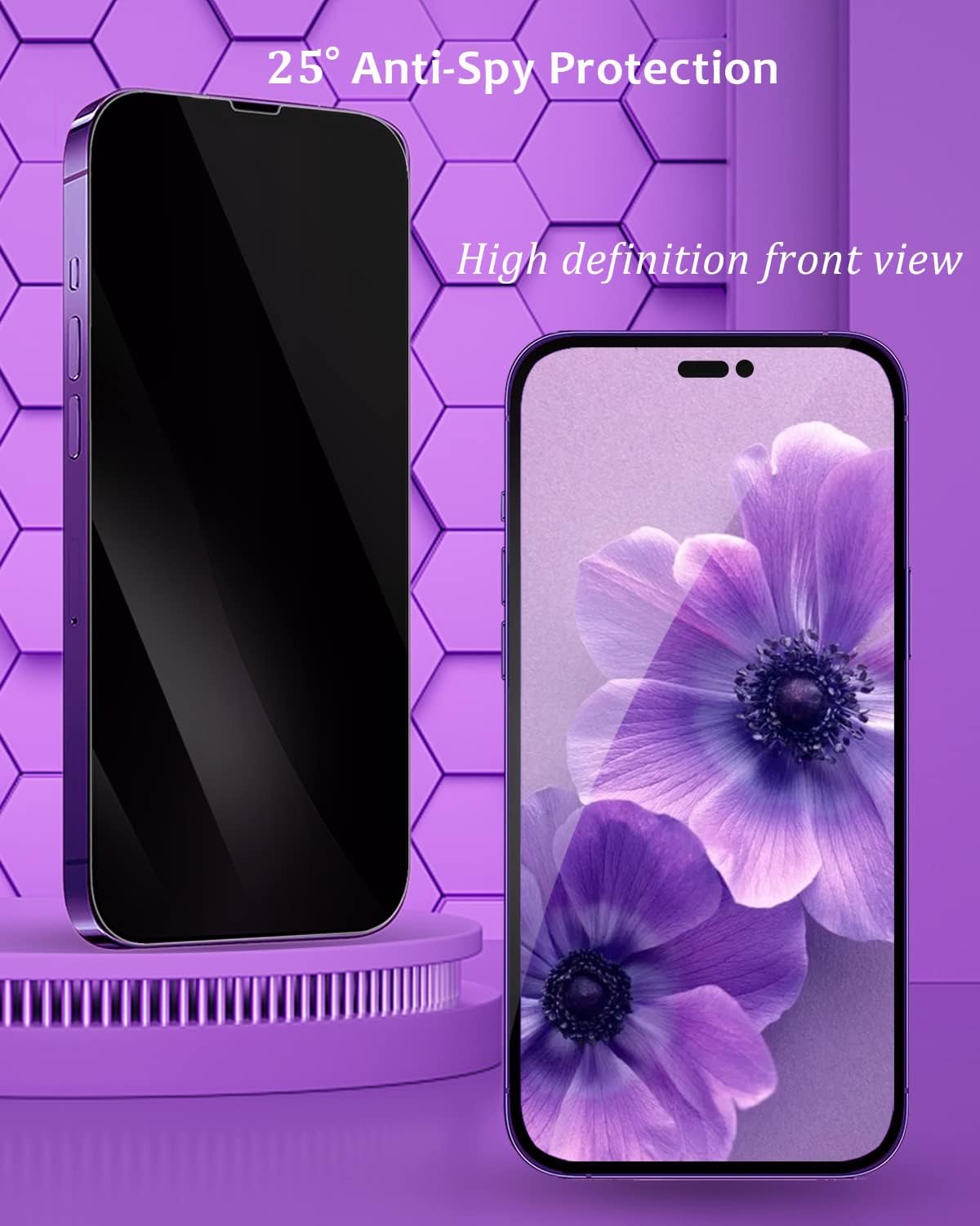 [2 opakowania] Ochraniacz ekranu prywatności kompatybilny z iPhonem 14 Pro Max 6.7 2022 z ochroną obiektywu aparatu, [zestaw do automatycznego wyrównania] Osłona antyszpiegowska ze szkła hartowanego 9H o pełnym pokryciu