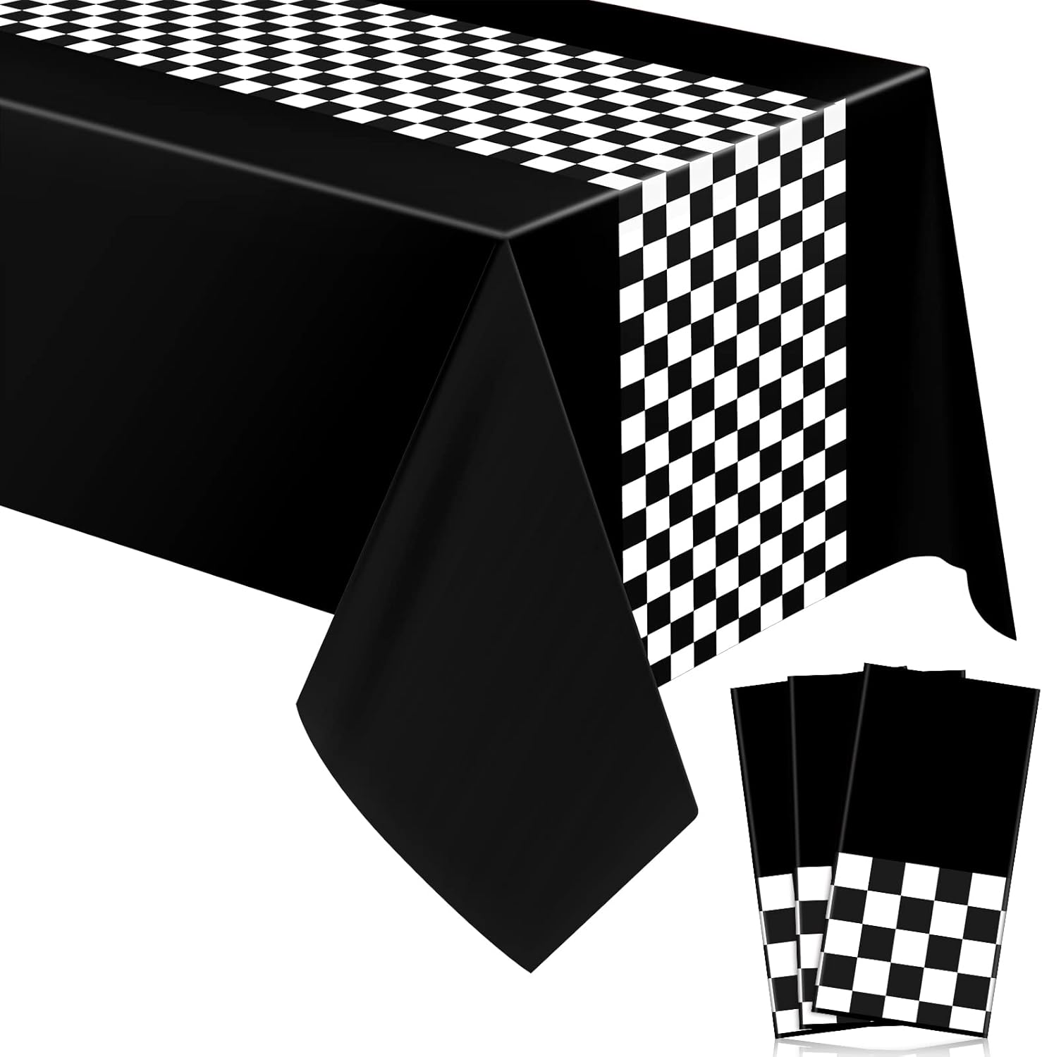 Irenare Car Birthday Party Supplies Racing Party Decorations Road Tablecloth Racetrack Table Runner Table Covers for Kids Boy Car Theme Birthday Party, 54 x 108 Inch (Black,3 Sheets)
