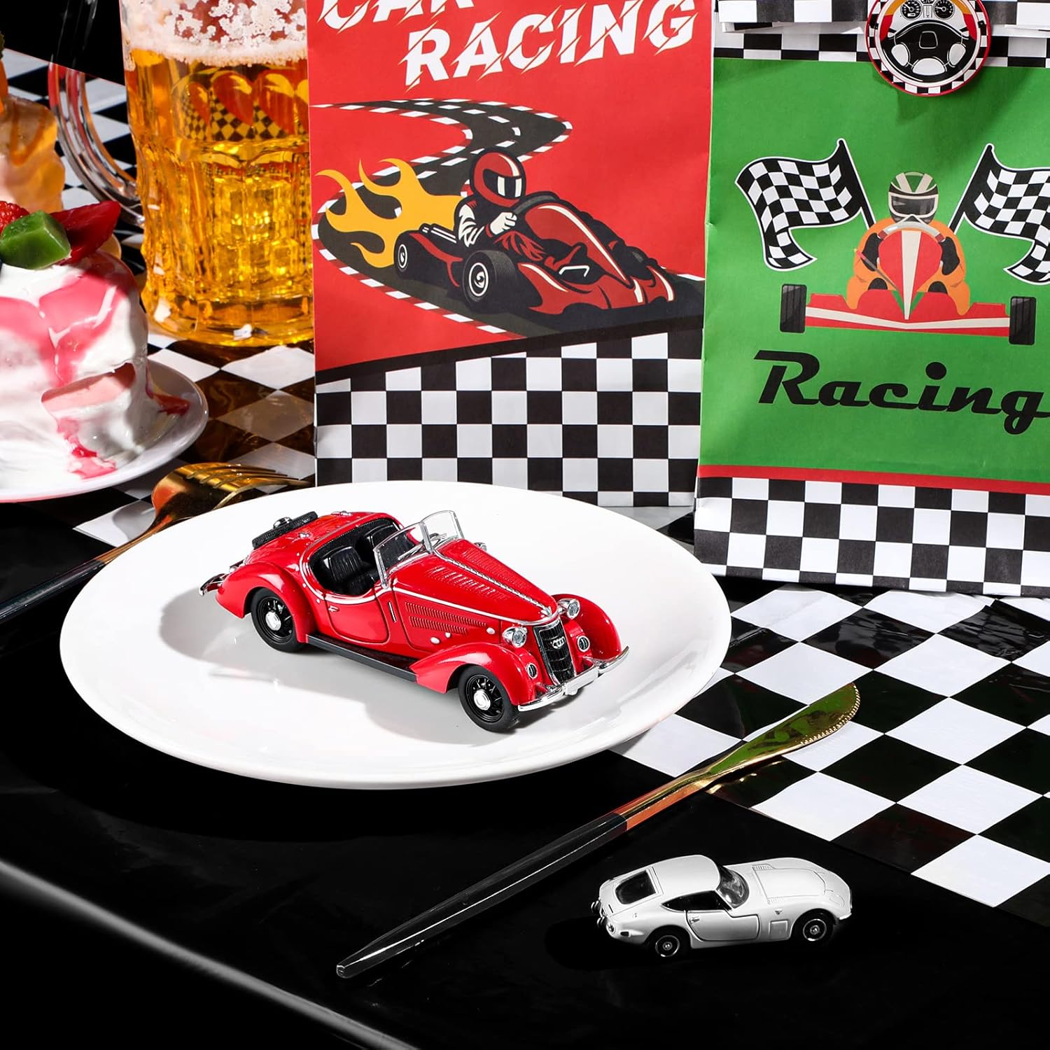 Irenare Car Birthday Party Supplies Racing Party Decorations Road Tablecloth Racetrack Table Runner Table Covers for Kids Boy Car Theme Birthday Party, 54 x 108 Inch (Black,3 Sheets) · v5