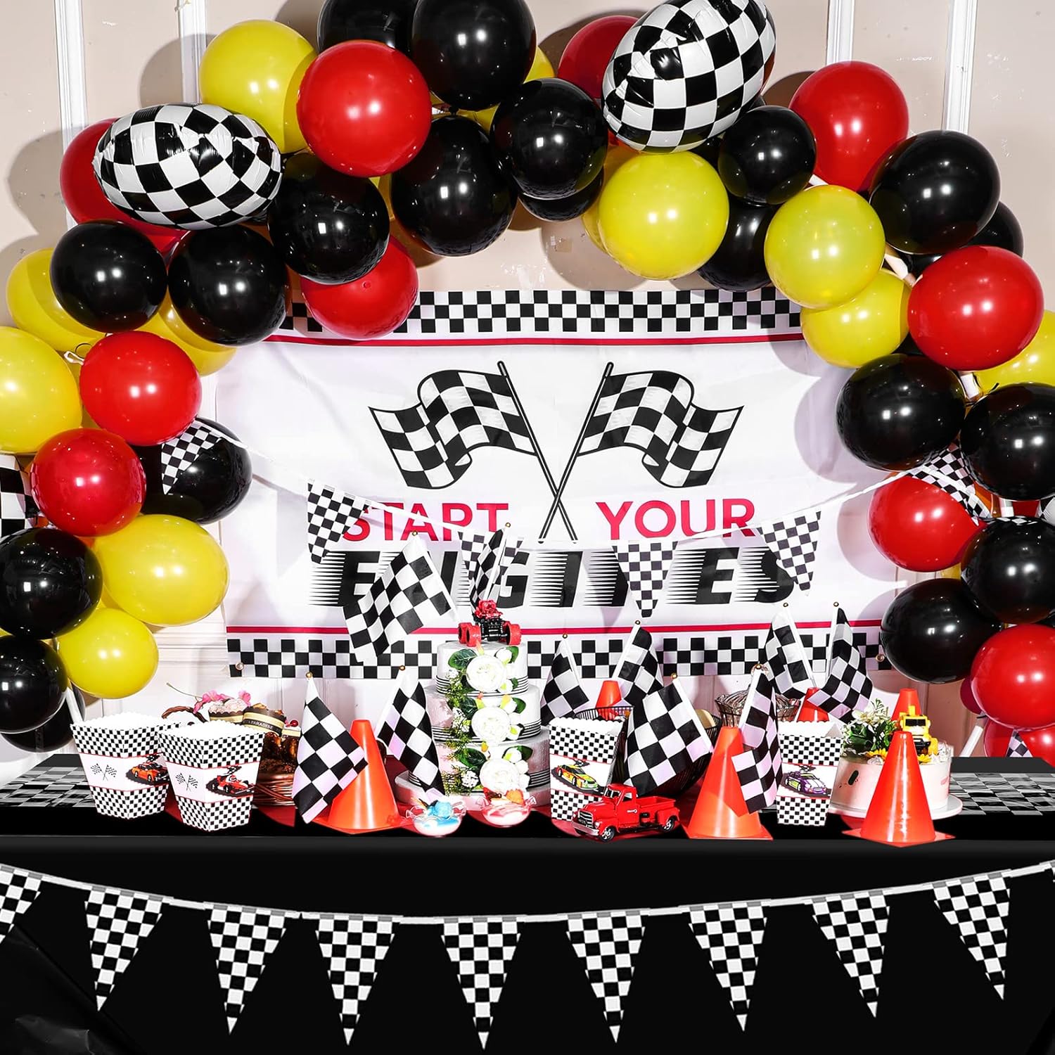 Irenare Car Birthday Party Supplies Racing Party Decorations Road Tablecloth Racetrack Table Runner Table Covers for Kids Boy Car Theme Birthday Party, 54 x 108 Inch (Black,3 Sheets) · v5