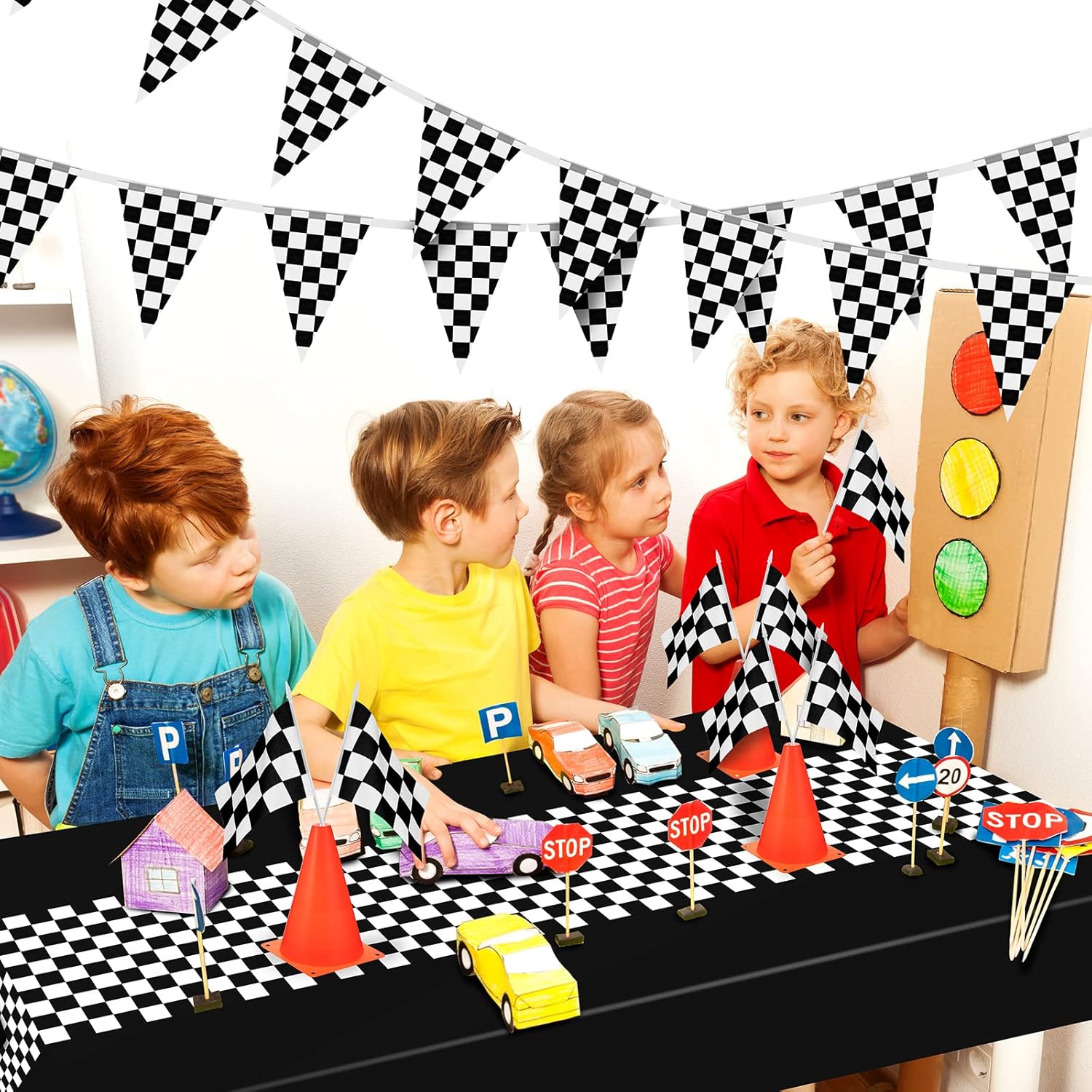 Irenare Car Birthday Party Supplies Racing Party Decorations Road Tablecloth Racetrack Table Runner Table Covers for Kids Boy Car Theme Birthday Party, 54 x 108 Inch (Black,3 Sheets) · v5