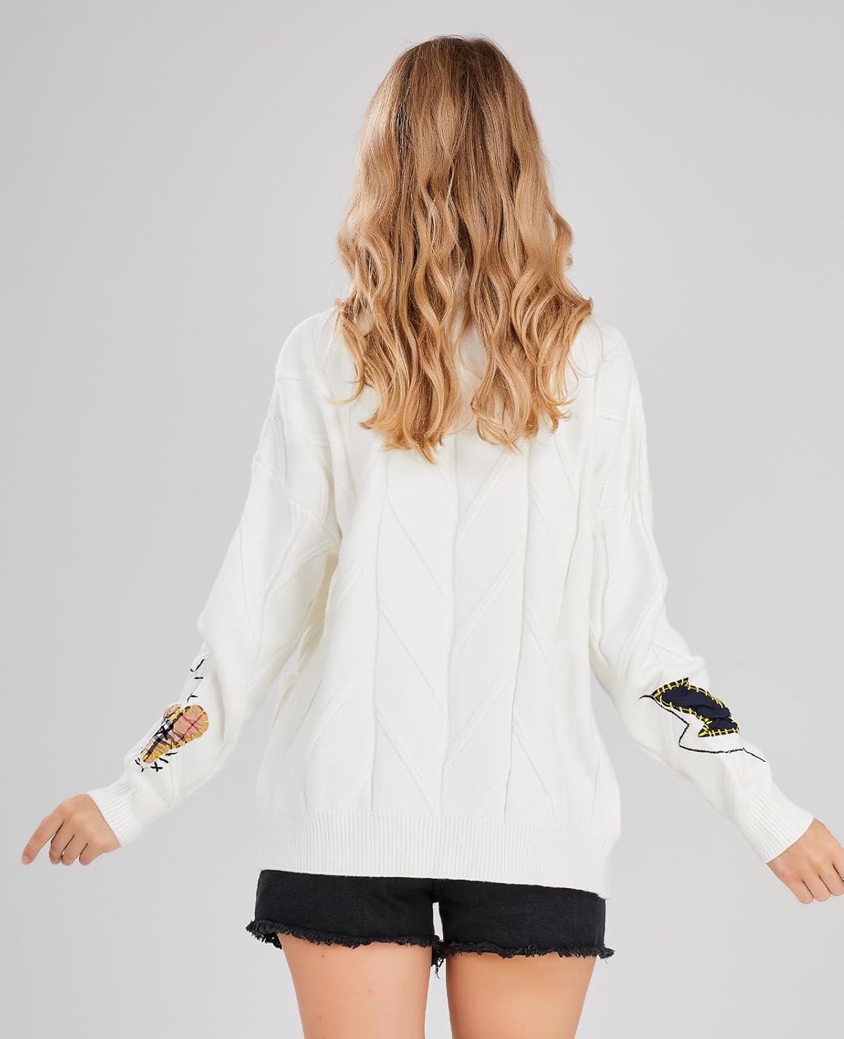 Womens Cable Knit Long Sleeve Open Front Cardigan Sheep V-Neck Button Down Embroidery Wool Blend Sweater Coat Outwear · v3