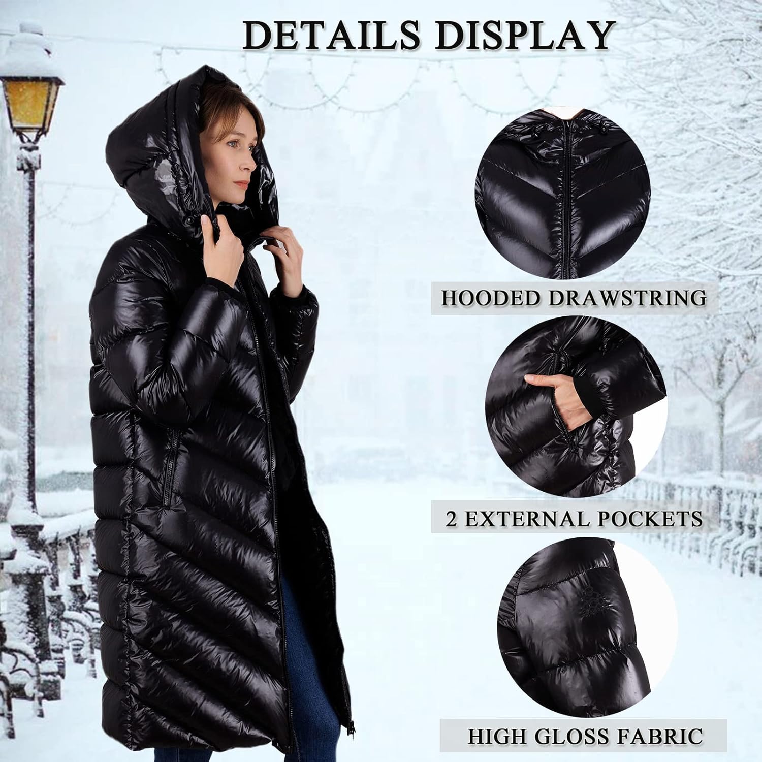 Piumino ispessito da donna - Giacca invernale corta a sbuffo ripiegabile con cappuccio, caldo piumino per regalo di Natale