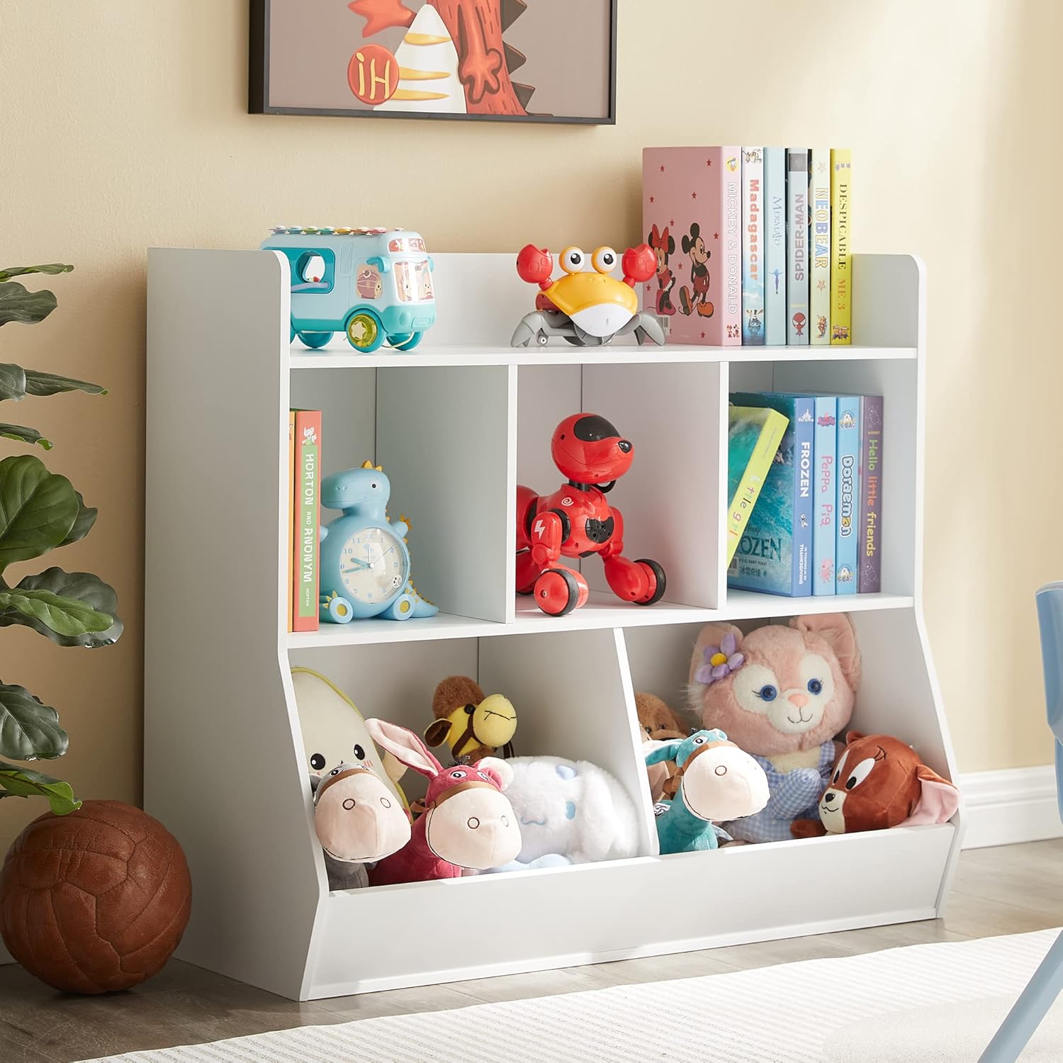 Toy Storage Organizer with Bookshelf, 5-Cubby Childrens Toy Shelf, Toy Storage Cabinet, Suitable for Children's Room, Playroom, Hallway, Kindergarten, School · v6