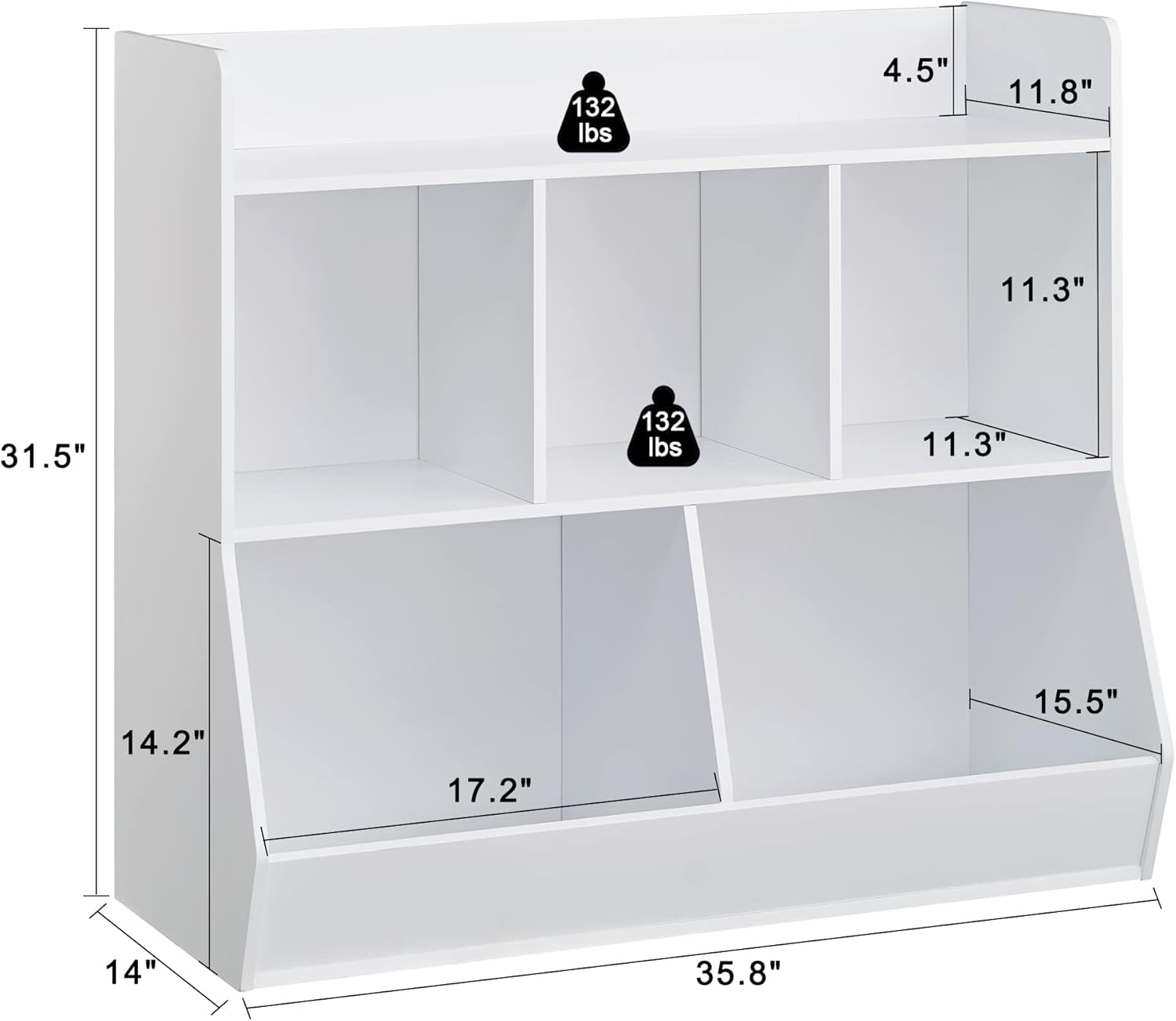 Aufbewahrungsbox für Spielzeug mit Bücherregal, Spielzeugregal mit 5 Fächern für Kinder, Spielzeugschrank, Geeignet für Kinderzimmer, Spielzimmer, Flur, Kindergarten, Schule