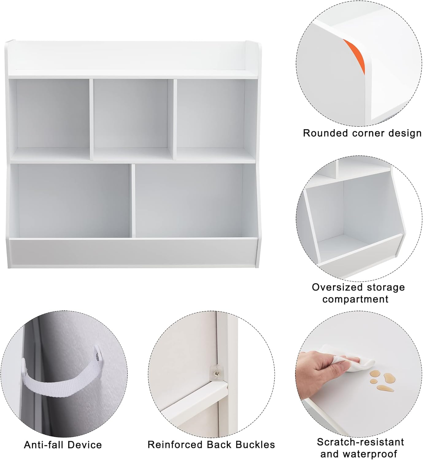 Aufbewahrungsbox für Spielzeug mit Bücherregal, Spielzeugregal mit 5 Fächern für Kinder, Spielzeugschrank, Geeignet für Kinderzimmer, Spielzimmer, Flur, Kindergarten, Schule