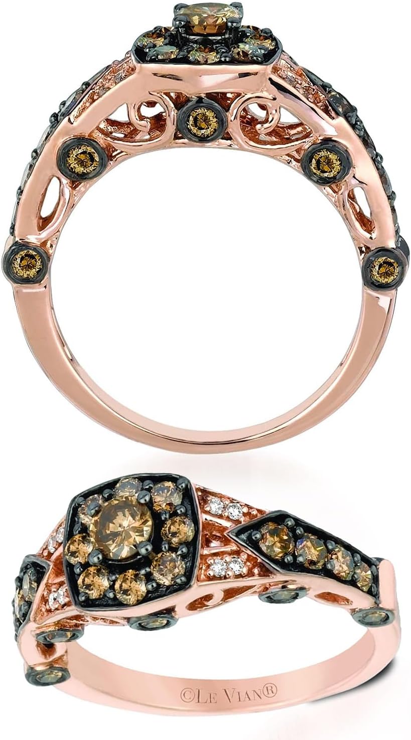 LE VIAN แหวนทรงเบาะประดับเพชรสีขาวและสีช็อกโกแลต 1 กะรัตสำหรับผู้หญิงในทองคำ 14k โรส (Fancy Brown/G-H, VS2-SI1, cttw) แหวนครบรอบแต่งงาน ขนาด 5 ถึง 10.5