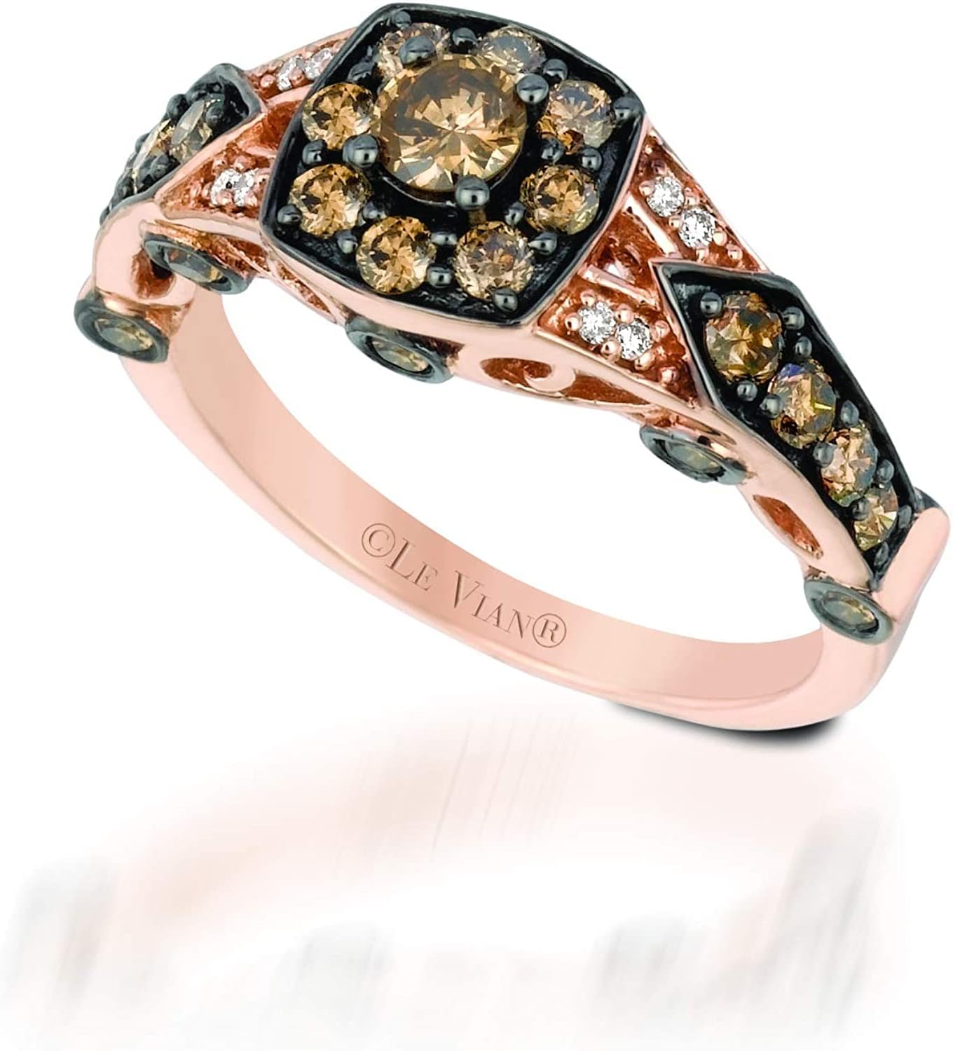 LE VIAN 1 Carat White and Chocolate Diamond Cushion Shape Halo Ring for Women in 14k Rose Gold (Fancy Brown/G-H, VS2-SI1, cttw) Anniversary Promise Ring Size 5 to 10.5