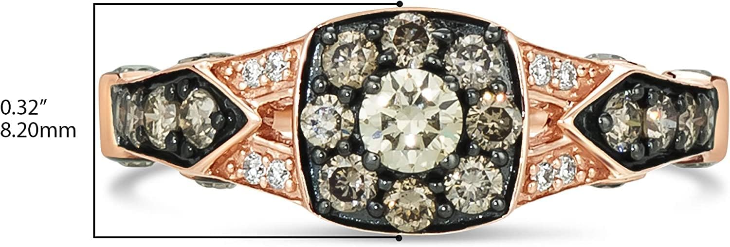 LE VIAN 1 Carat White and Chocolate Diamond Cushion Shape Halo Ring for Women in 14k Rose Gold (Fancy Brown/G-H, VS2-SI1, cttw) Anniversary Promise Ring Size 5 to 10.5