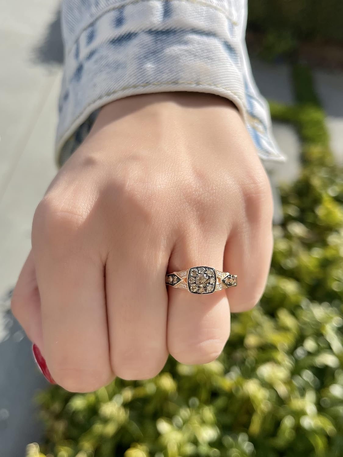 LE VIAN 1 Carat White and Chocolate Diamond Cushion Shape Halo Ring for Women in 14k Rose Gold (Fancy Brown/G-H, VS2-SI1, cttw) Anniversary Promise Ring Size 5 to 10.5