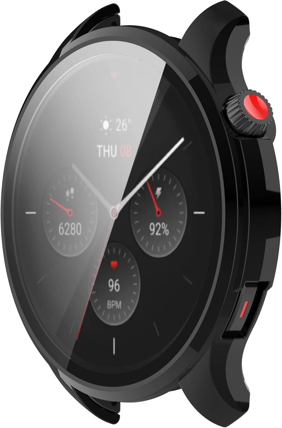 FitTurn 3PACK เคสพีซีแข็งแบบเข้ากันได้กับ Amazfit GTR 4 พร้อมฟิล์มกันรอยหน้าจอกระจกนิรภัย เคสชุบไฟฟ้า ครอบคลุมรอบด้าน กันชนป้องกัน ฟิล์มสมาร์ทโฟน (สีดำ)