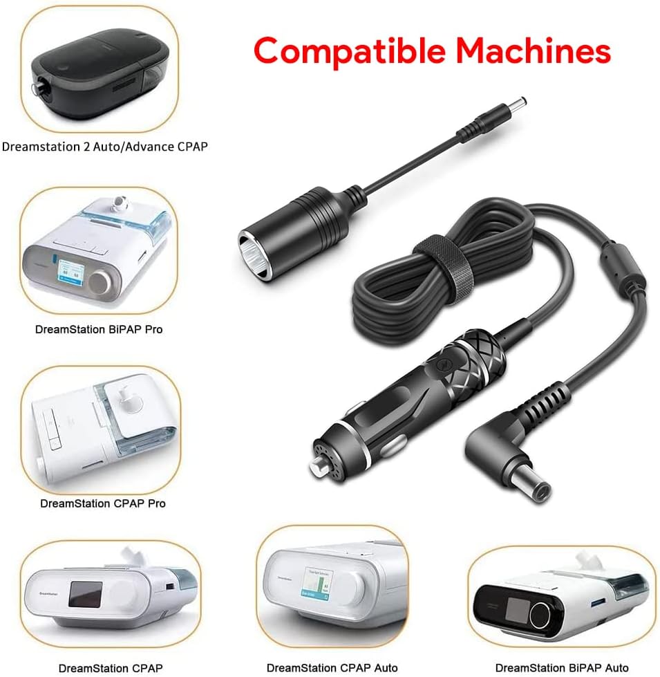 HKY 12V DC Power Cord Cable for Philips Respironics Dreamstation 2 Auto CPAP/BiPAP Advanced,DreamStation CPAP Pro/Auto/BiPAP Pro/Auto BiPAP/All DreamStation CPAP Machine Cigarette Lighter Plug · v5