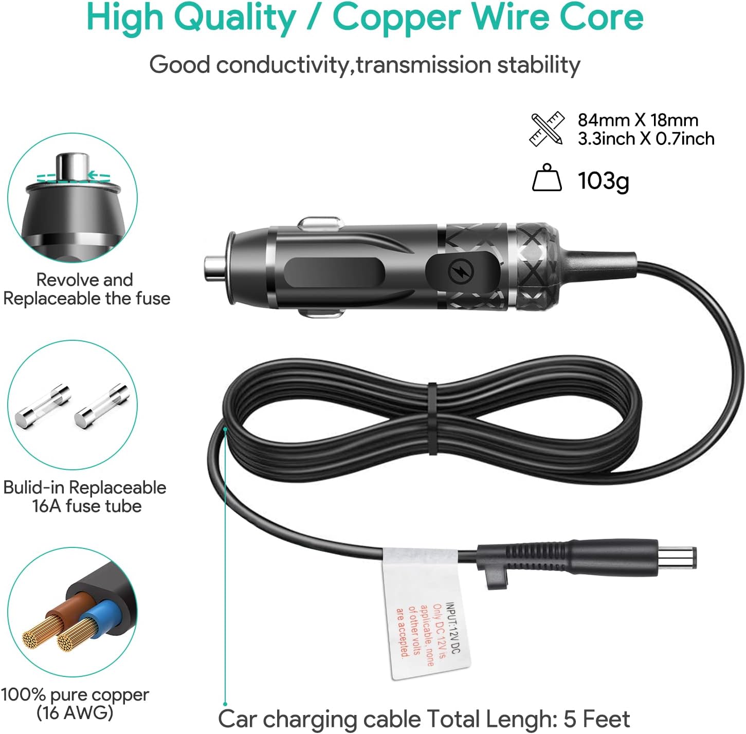 HKY 12V DC Power Cord Cable for Philips Respironics Dreamstation 2 Auto CPAP/BiPAP Advanced,DreamStation CPAP Pro/Auto/BiPAP Pro/Auto BiPAP/All DreamStation CPAP Machine Cigarette Lighter Plug · v5