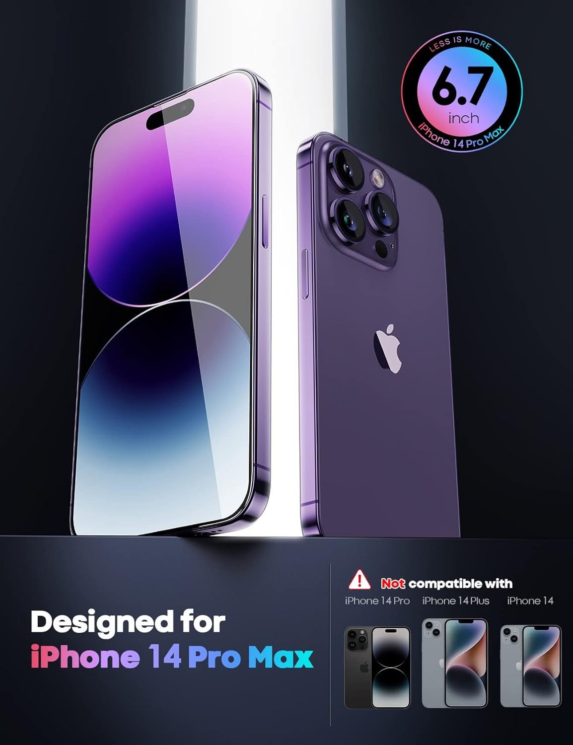 Lamicall for iPhone 14 Pro Max Screen Protector [Professional] [9H Tempered Glass] [Military Grade Shatterproof ] HD Clear Screen, Anti Scratch Fingerprint Glass,for Apple 14 Pro Max 6.7' /2 Pack · v2