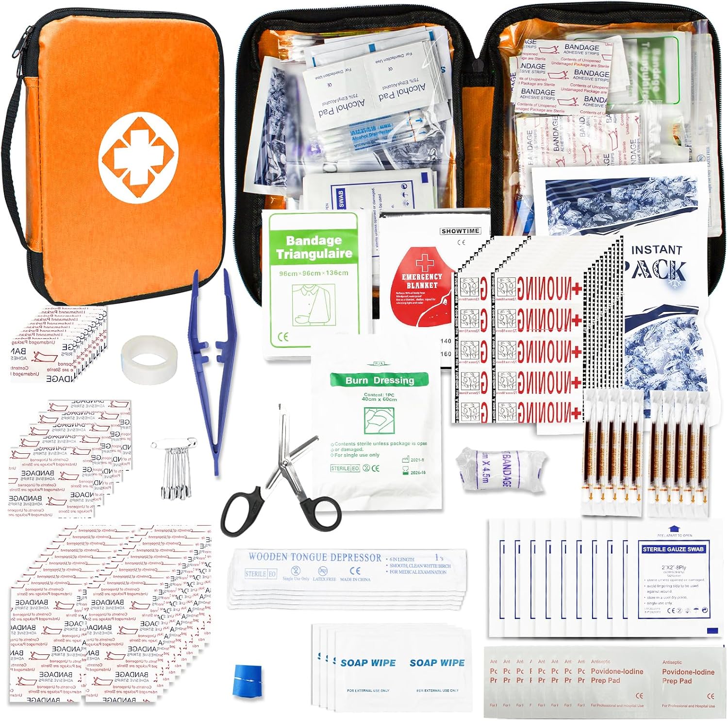 300Piece Portable First Aid Kit Refill Supplies for Car Mini Caming Emergency First Aid Kit Hiking Survival Essential Kit for Outdoor Adventure Emergency Case, Orange 1st Aid
