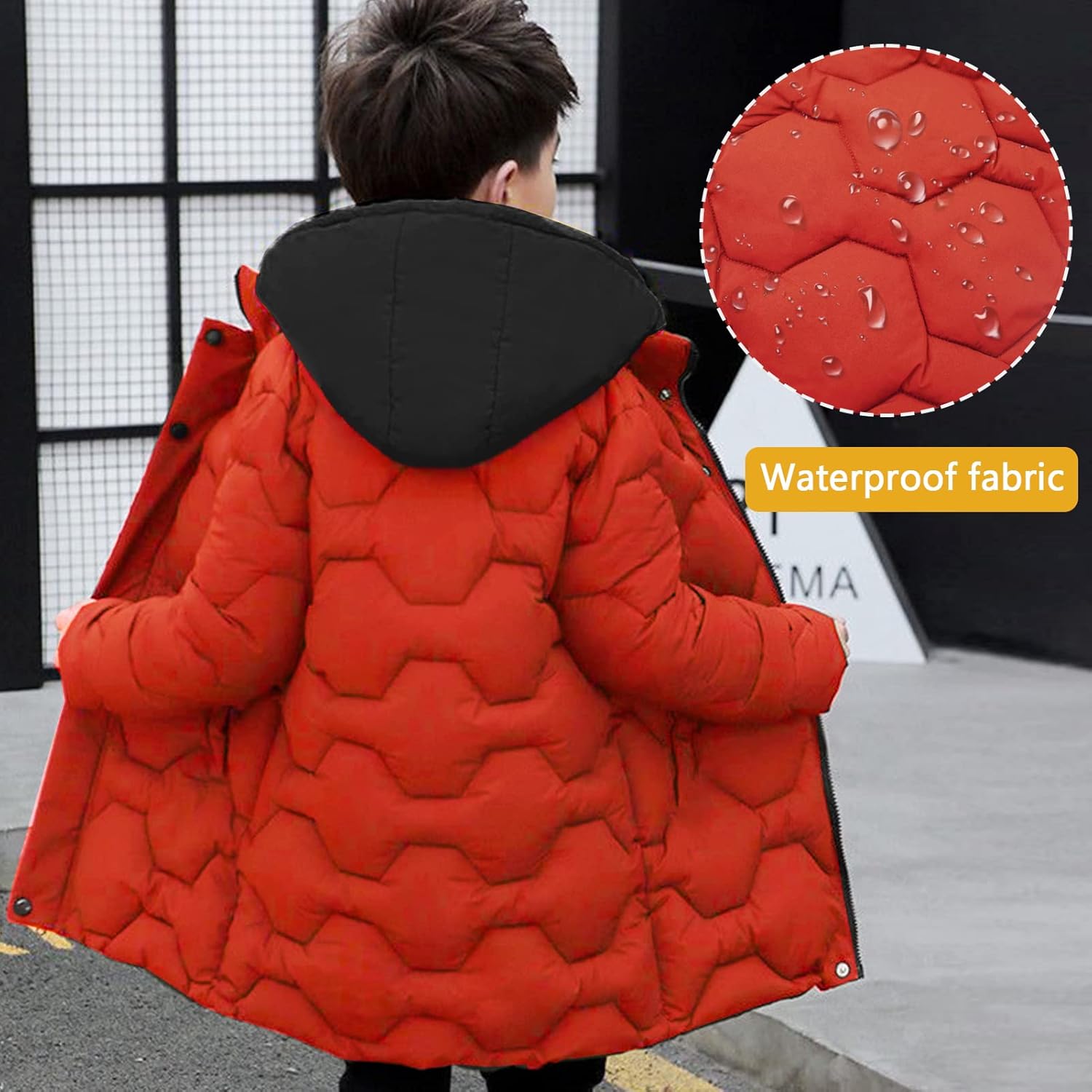 Happy Cherry Boys Mid Long Winter Coat Quilted Down Puffer Parka Jacket Hooded Heavyweight Thicken Coats Outwear for Kids