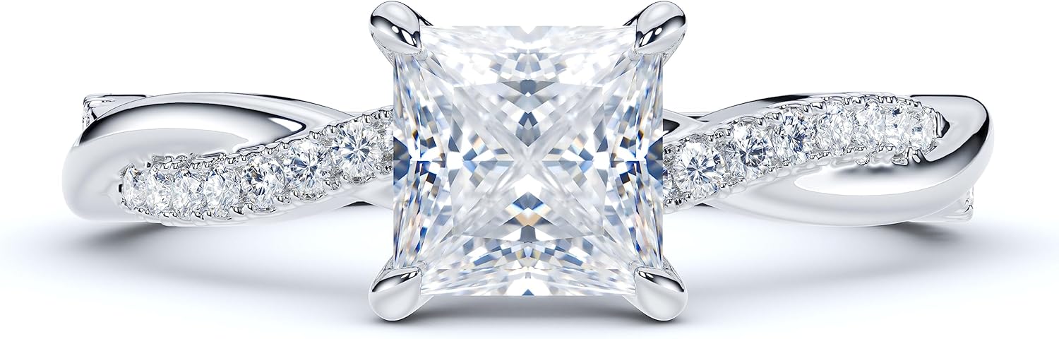Solid 10k White Gold 4-Prong Petite Twisted Vine 1CT Princess Cut Simulated Diamond Engagement Ring Promise Ring · v2