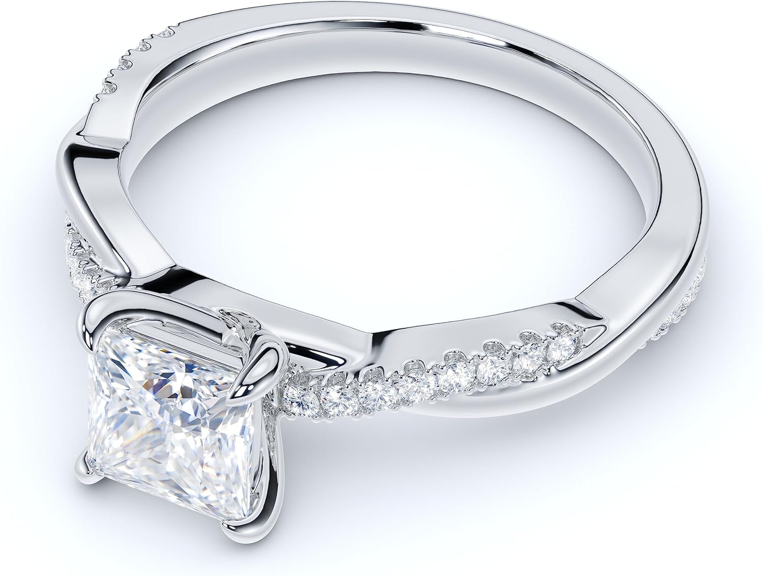 Solid 10k White Gold 4-Prong Petite Twisted Vine 1CT Princess Cut Simulated Diamond Engagement Ring Promise Ring · v2