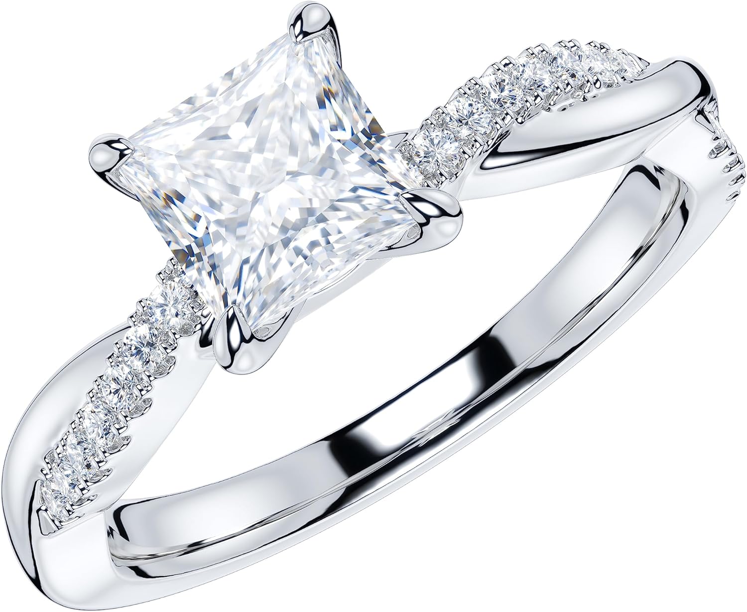 Solid 14k White Gold 4-Prong Petite Twisted Vine 1CT Princess Cut Simulated Diamond Engagement Ring Promise Ring · v2