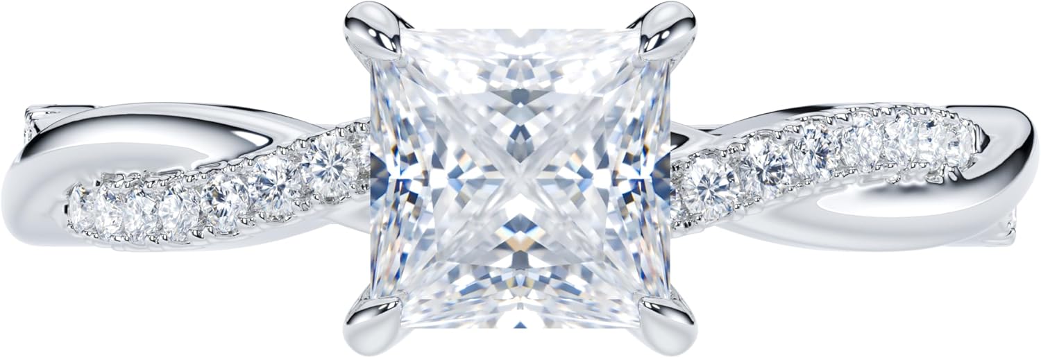 Solid 14k White Gold 4-Prong Petite Twisted Vine 1CT Princess Cut Simulated Diamond Engagement Ring Promise Ring · v2