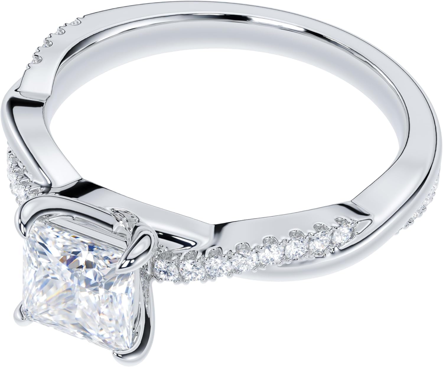 Solid 14k White Gold 4-Prong Petite Twisted Vine 1CT Princess Cut Simulated Diamond Engagement Ring Promise Ring · v2