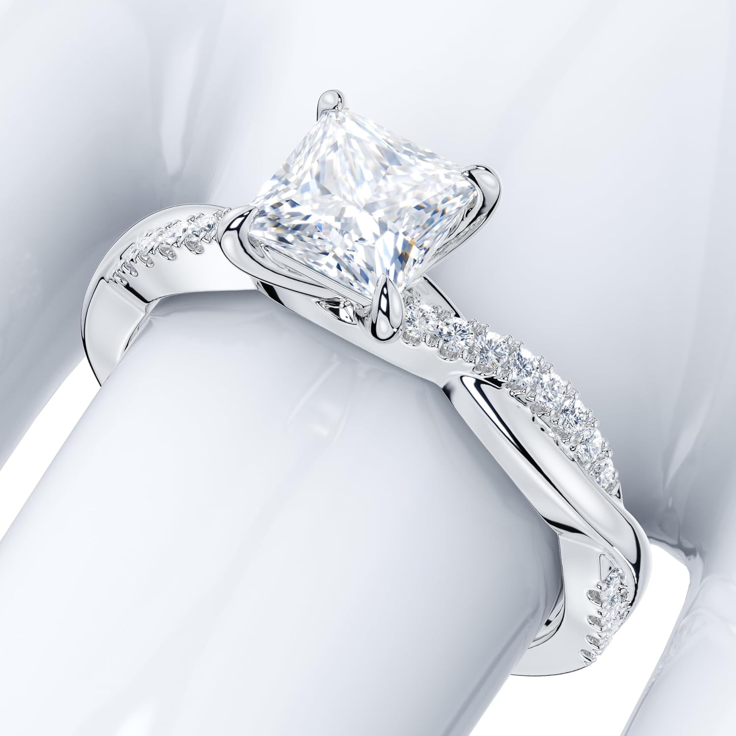 Solid 14k White Gold 4-Prong Petite Twisted Vine 1CT Princess Cut Simulated Diamond Engagement Ring Promise Ring · v2