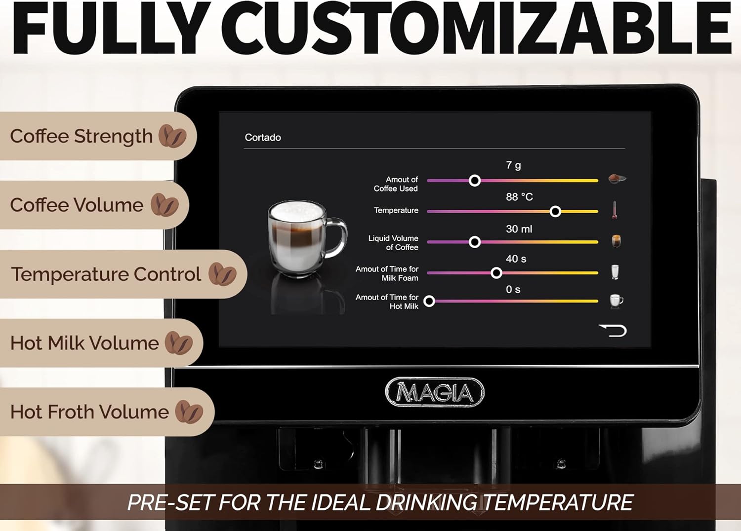 เครื่องชงกาแฟเอสเพรสโซอัตโนมัติ Zulay Magia พร้อมเครื่องบดกาแฟ - มีตัวเลือกกาแฟให้เลือก 19 แบบ - ทำความสะอาดอัตโนมัติเพื่อการบำรุงรักษาที่ง่ายดาย - ระบบโฟมนมสำหรับลาเต้ คาปูชิโน มัคคิอาโต - OG สีดำ