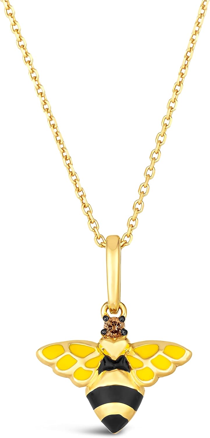 Collar con colgante de abeja melífera esmaltada y diamantes de chocolate para mujer en oro amarillo de 14 k (marrón, quilates) en cadena de 18 o 20 pulgadas de largo con cierre de pinza de langosta de LeVian
