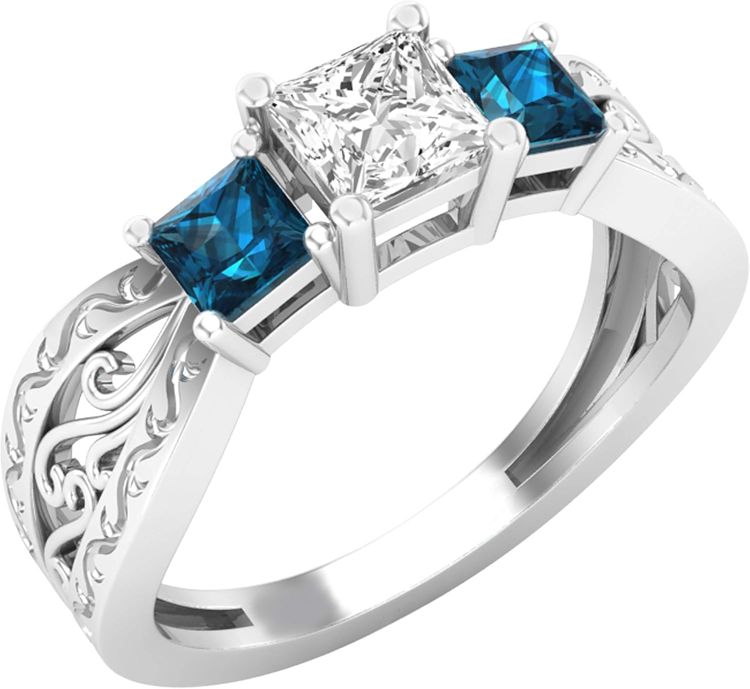 Dazzlingrock Collection 1.15 Cttw Princess White  Blue Diamond Womens Three Stone Engagement Ring, Available in 10K/14K/18K Solid Gold amp; 925 Sterling Silver · v4