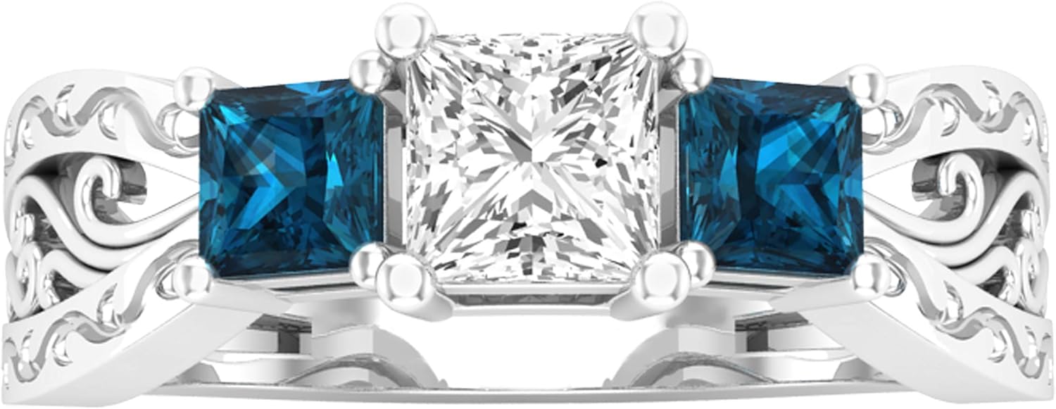 Dazzlingrock Collection 1.15 Cttw Princess White  Blue Diamond Womens Three Stone Engagement Ring, Available in 10K/14K/18K Solid Gold amp; 925 Sterling Silver · v4